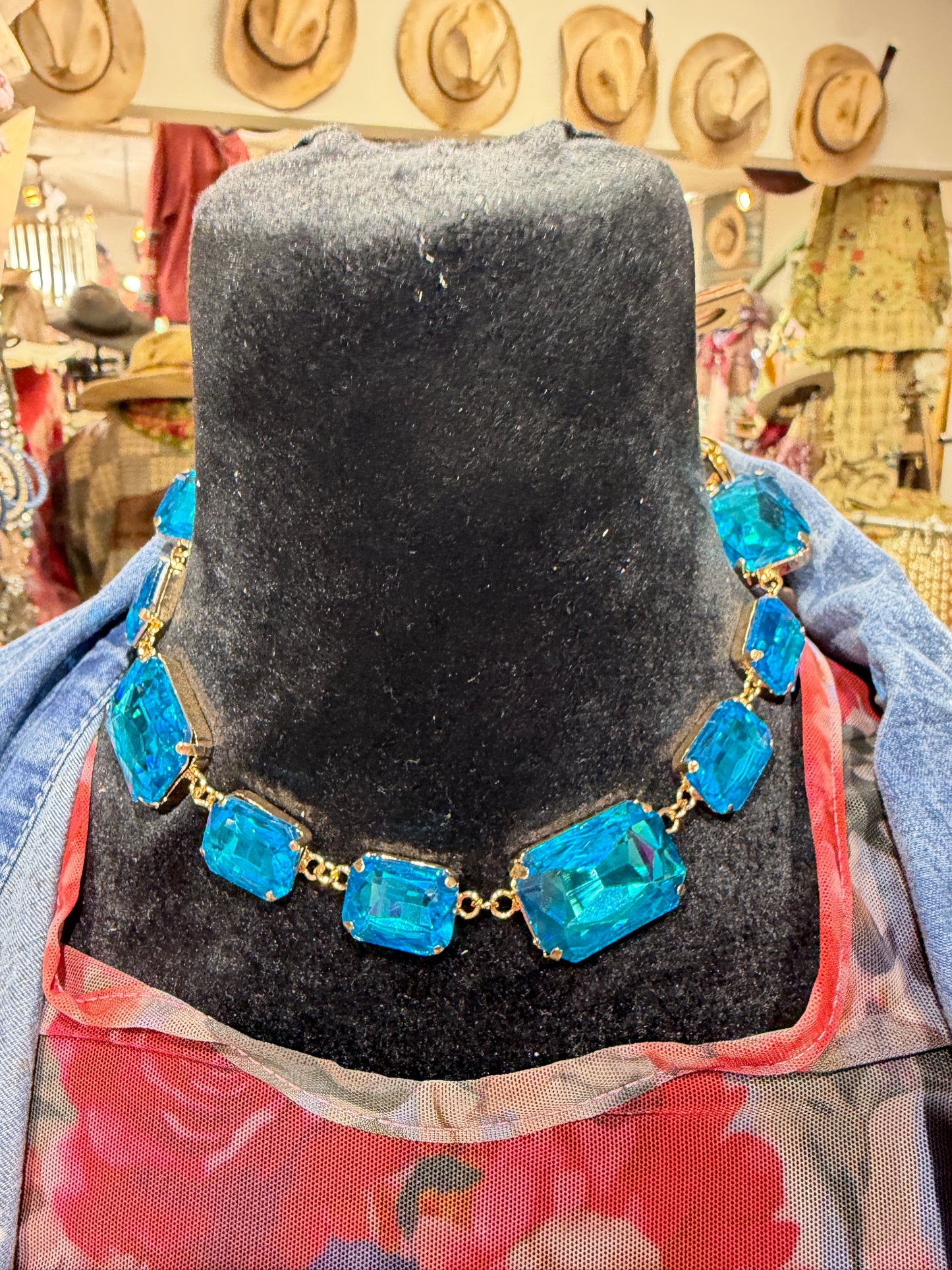 SALE A Rare Bird- Single Strand Brilliant Rhinestone Necklace (Blue)