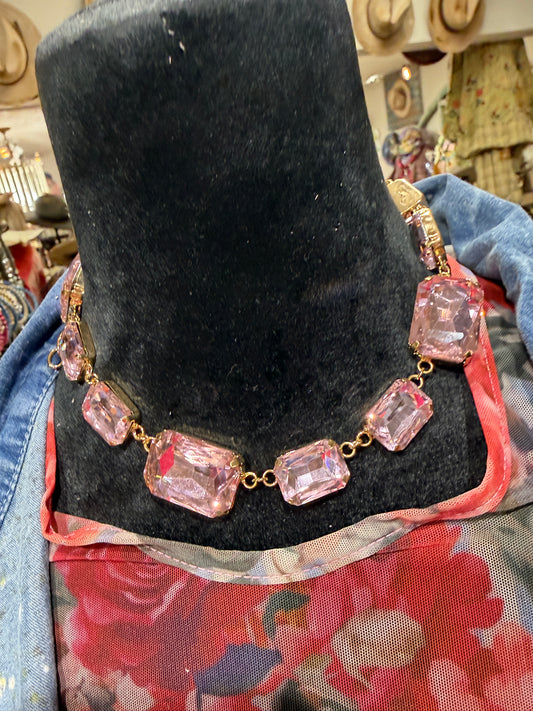 SALE A Rare Bird- Single Strand Brilliant Rhinestone Necklace (Light Pink)
