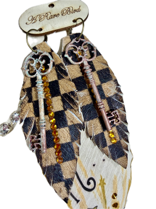 A Rare Bird- Checks and Keys Earrings
