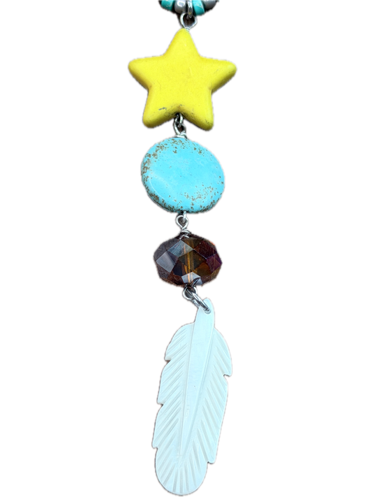 Turquoise Feather and Star Necklace