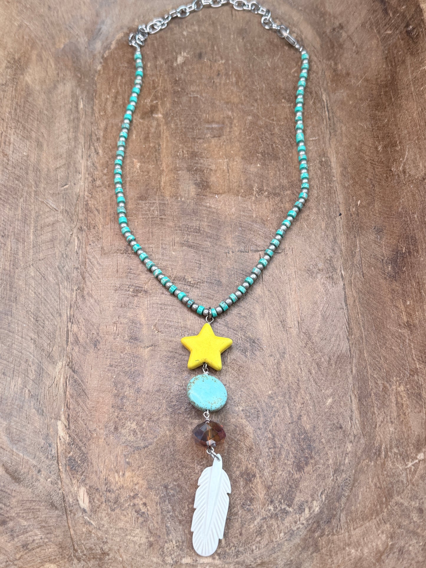 Turquoise Feather and Star Necklace