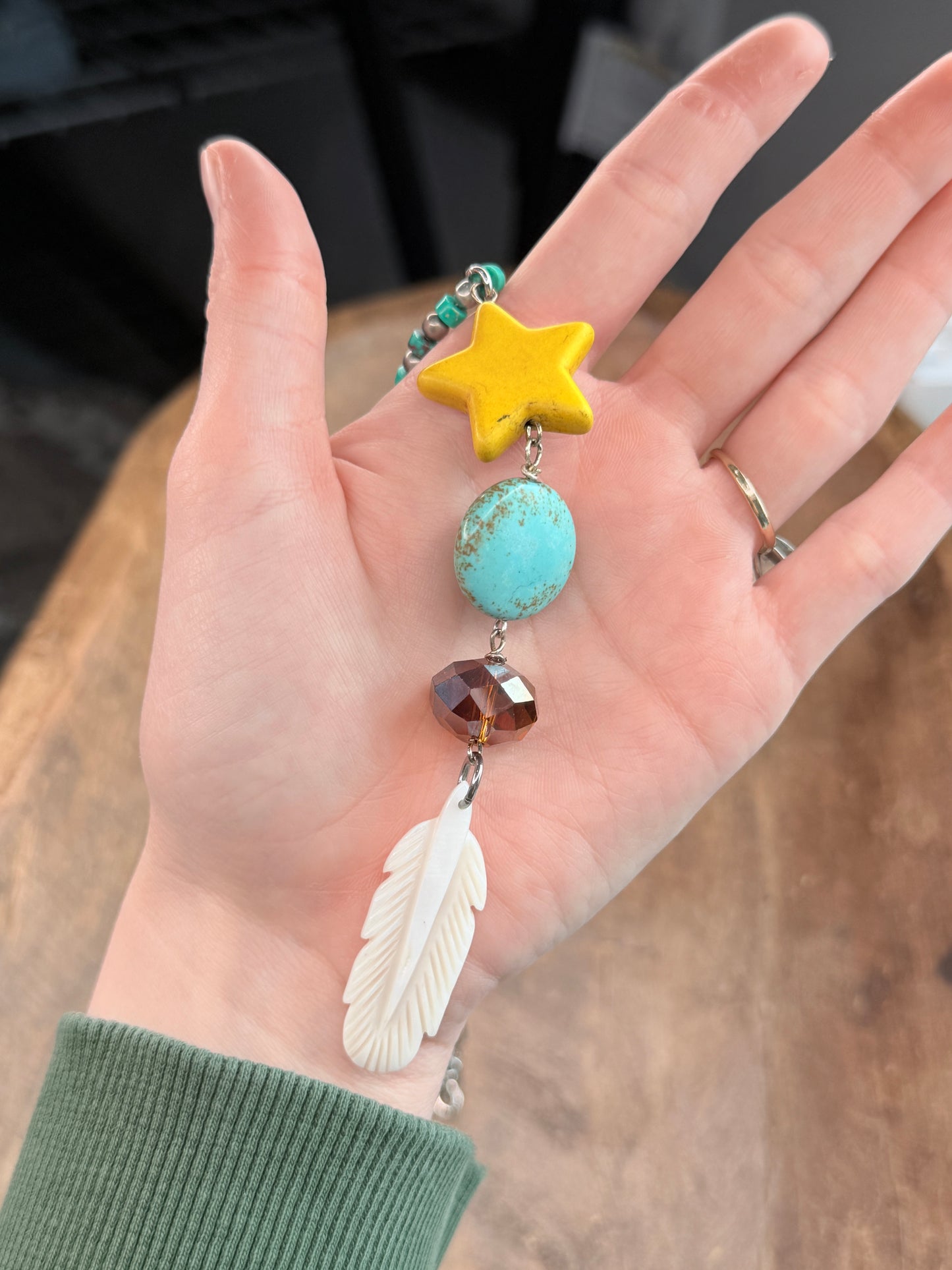 Turquoise Feather and Star Necklace