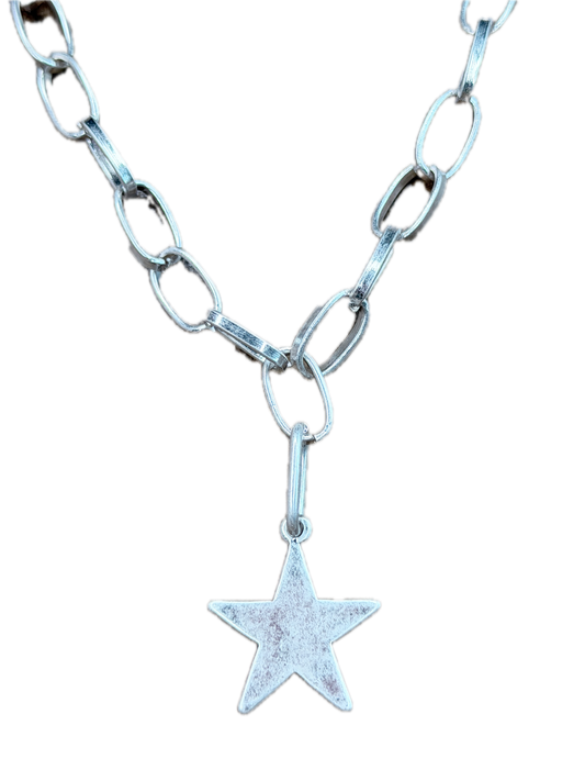 Dainty Chain Link Star Necklace (Silver)