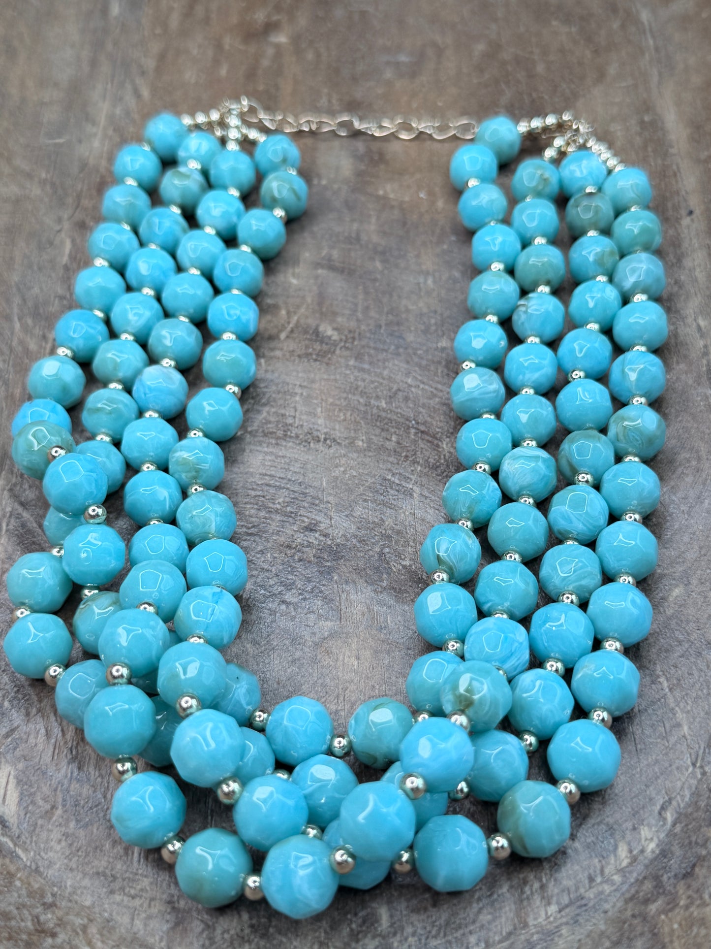 Layered Blue Acrylic Marbled Necklace