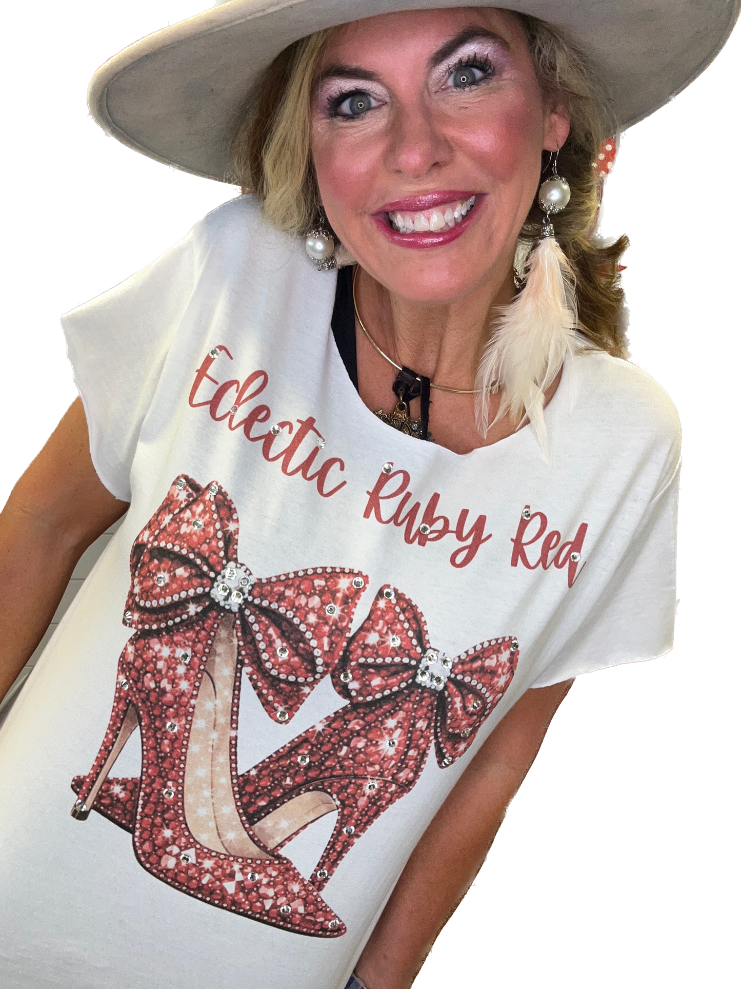 Eclectic Ruby Red Red Heels T-Shirt (Christy Cut) without Bling