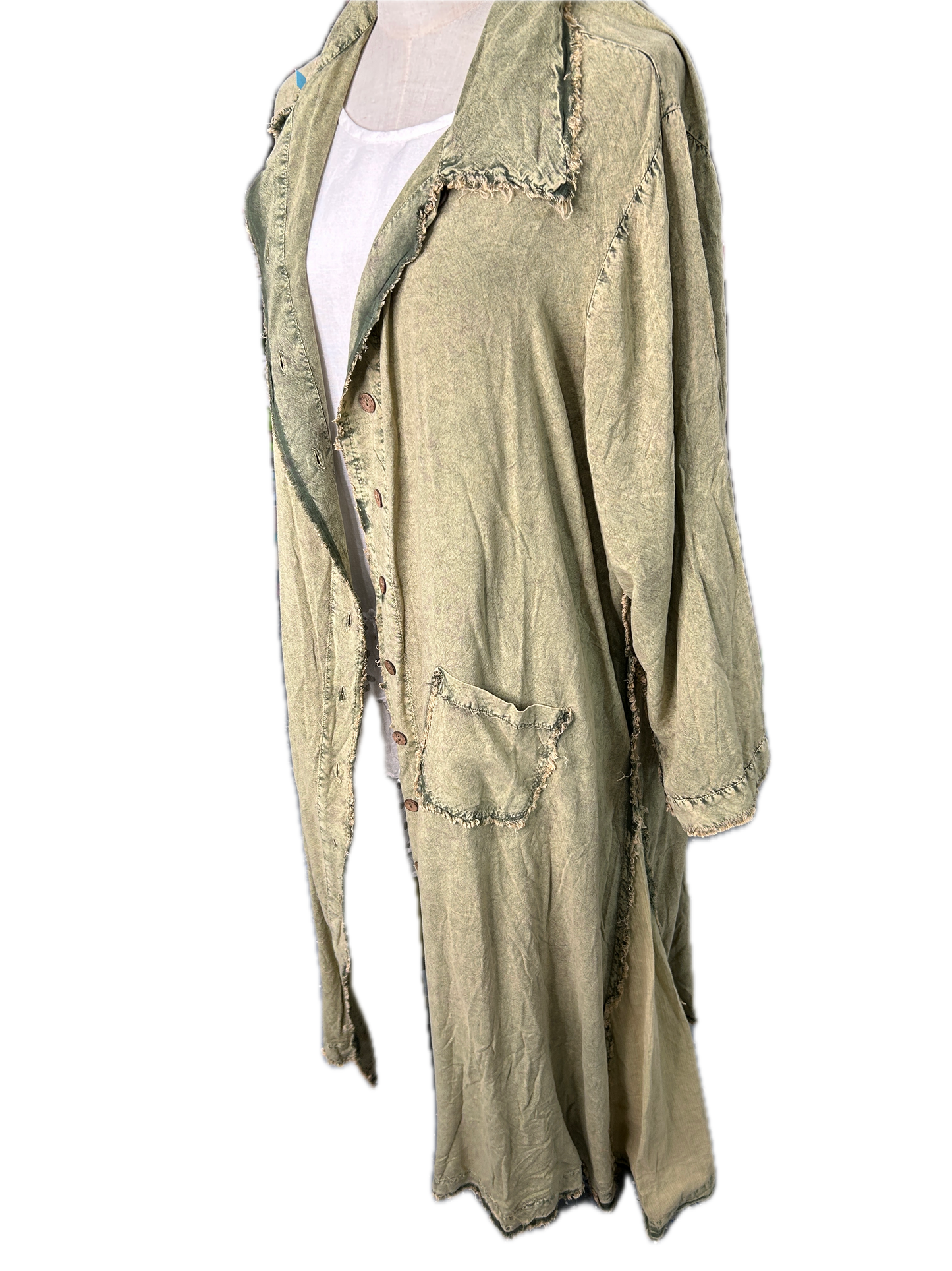 A Rare Bird- Distressed Duster *Final Sale* (Olive)