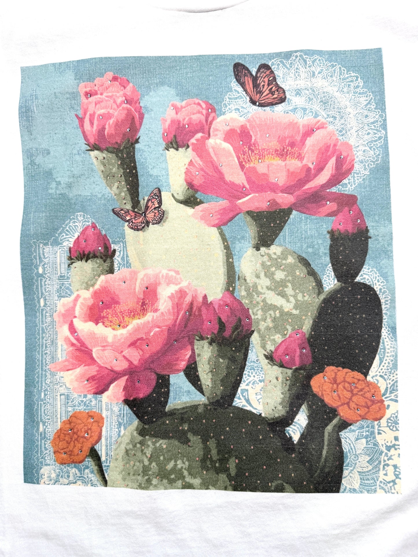 Butterflies and Flowers Cactus T-Shirt (No Bling)