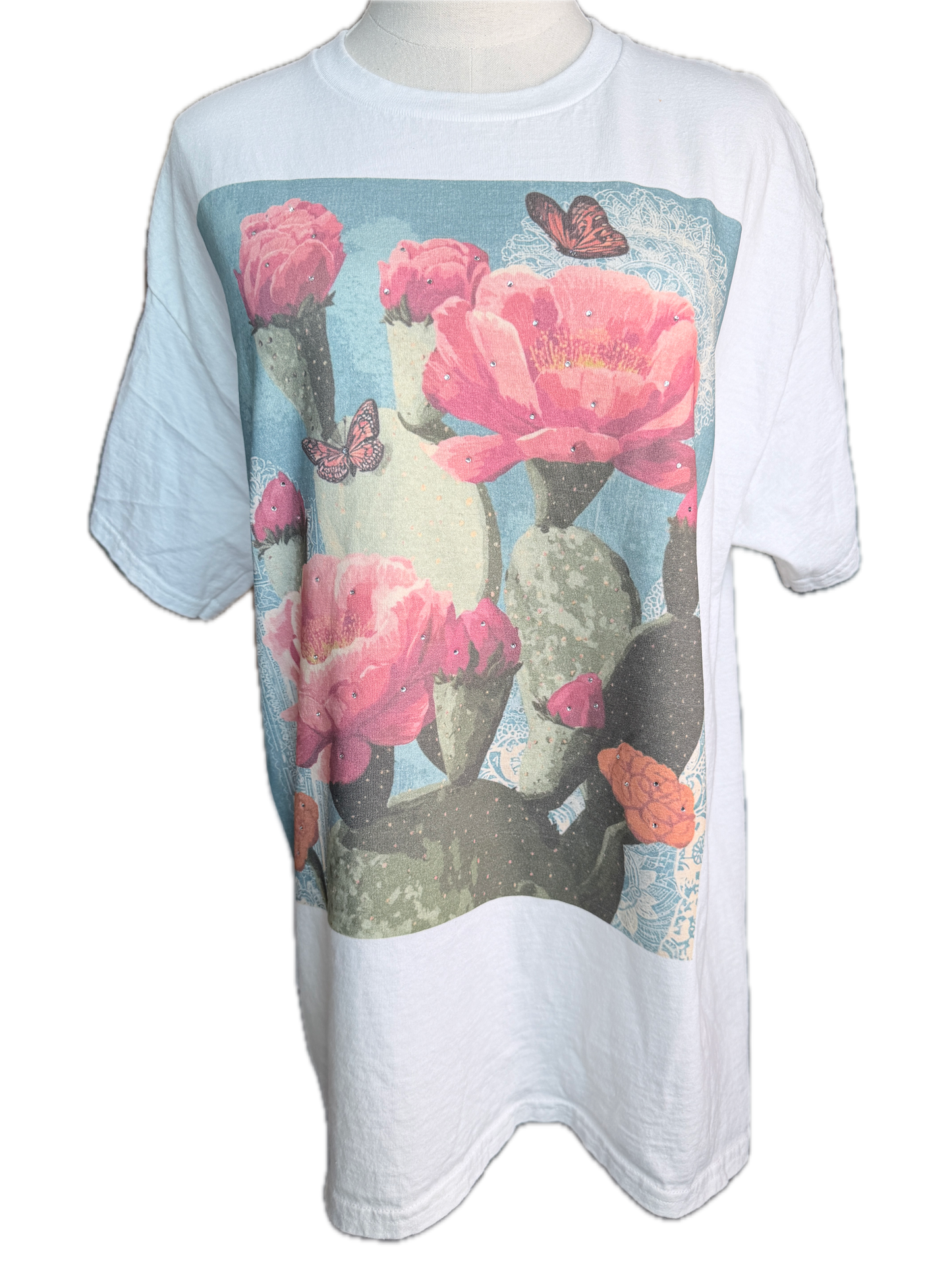 Butterflies and Flowers Cactus T-Shirt (No Bling)