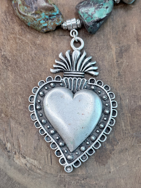 Chunky Turquoise Sacred Heart Necklace- ERR Original