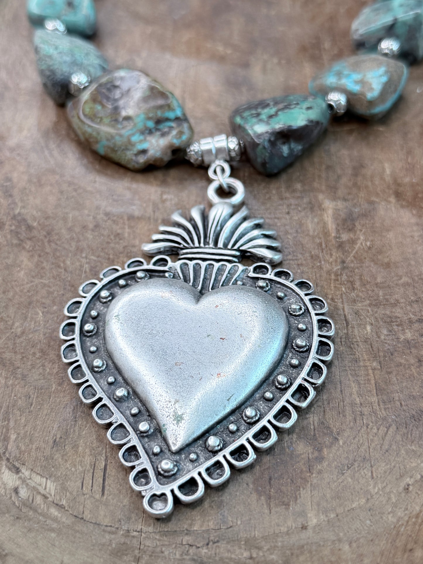 Chunky Turquoise Sacred Heart Necklace- ERR Original