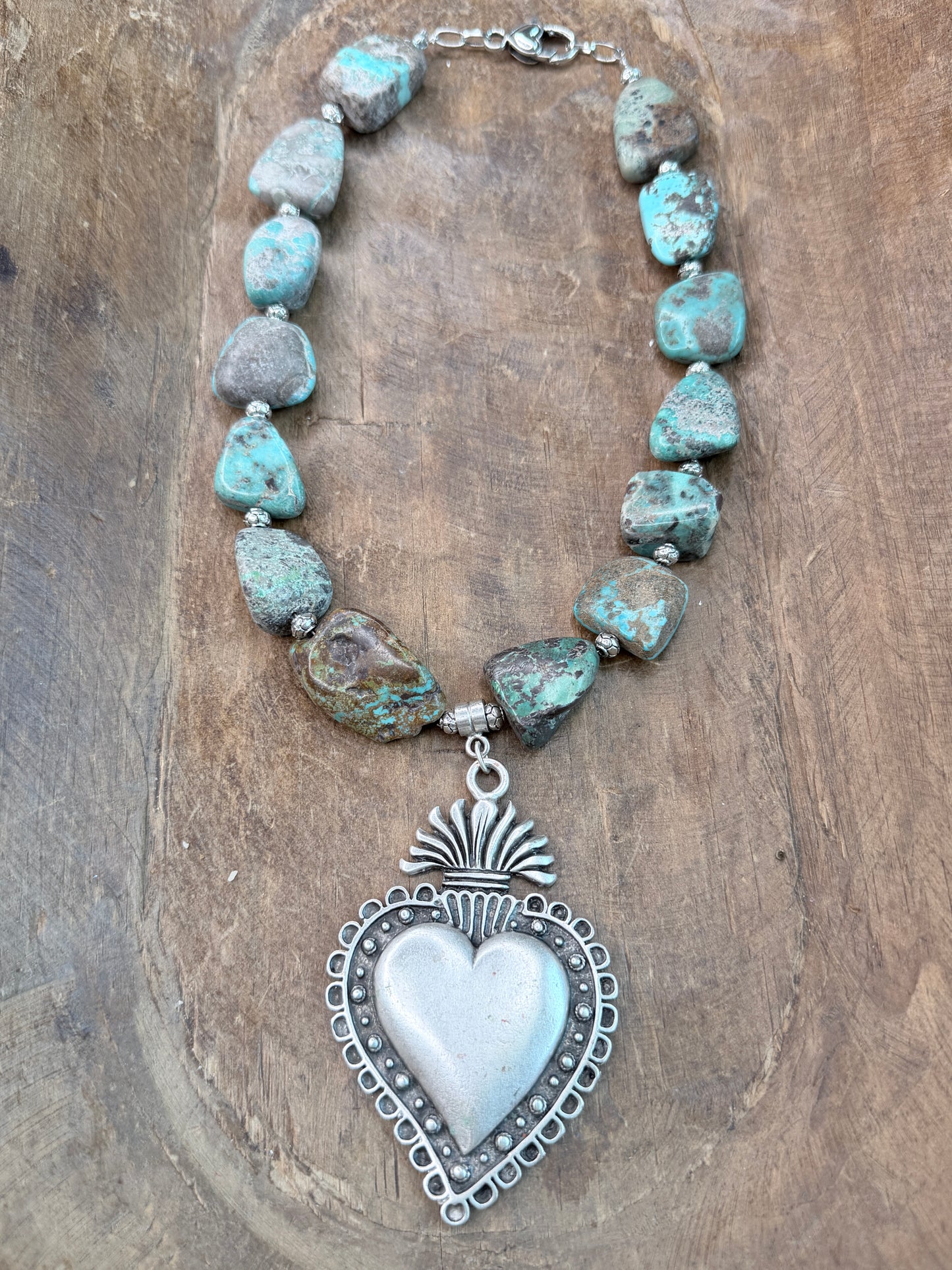 Chunky Turquoise Sacred Heart Necklace- ERR Original