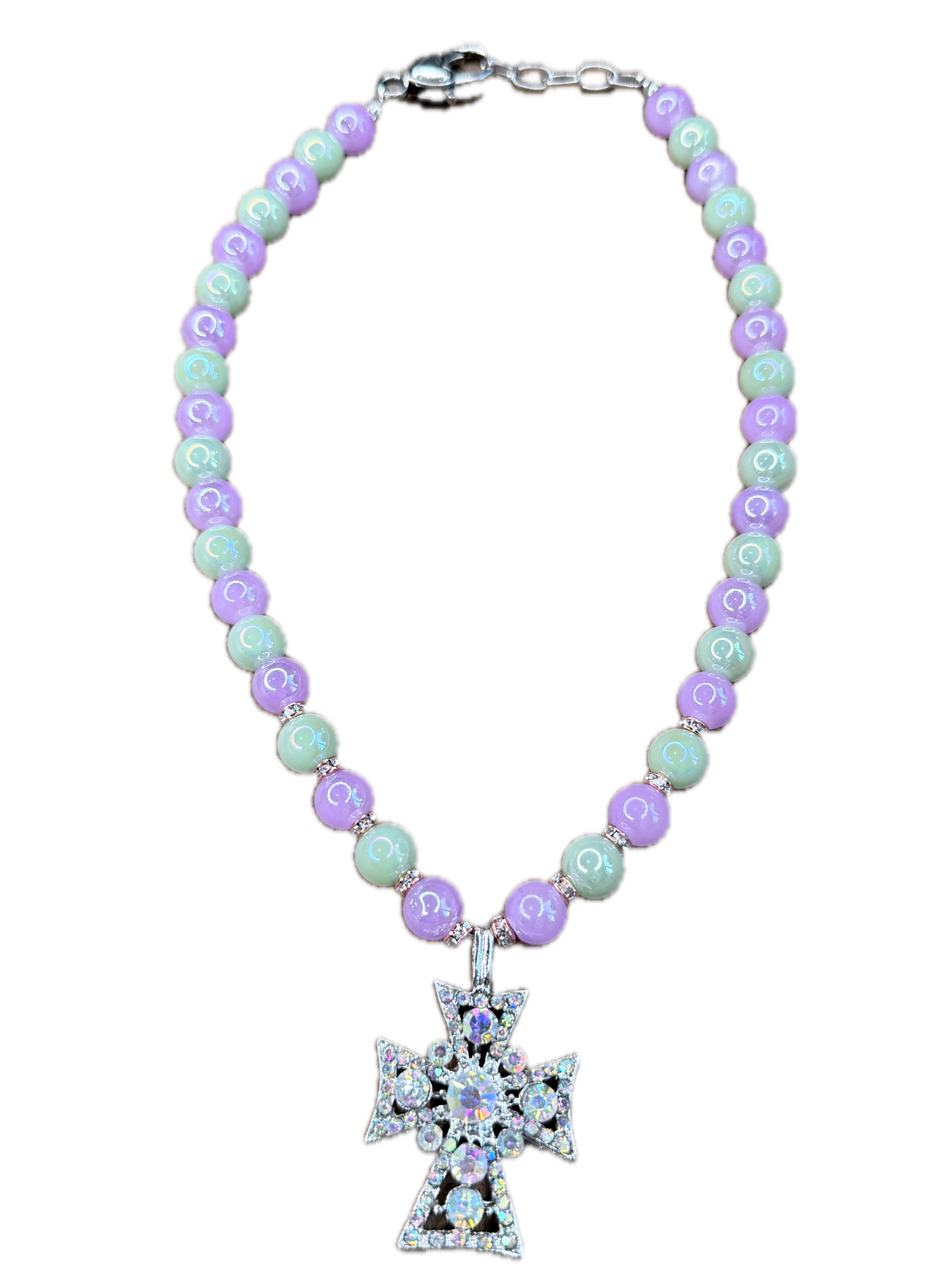 Purple and Green Beaded Cross Necklace- ERR Original