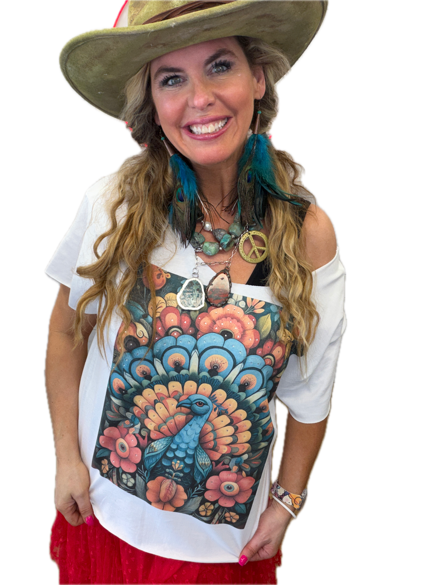 Mexican Peacock Art T-Shirt (Christy Style)- ERR Original *Final Sale*