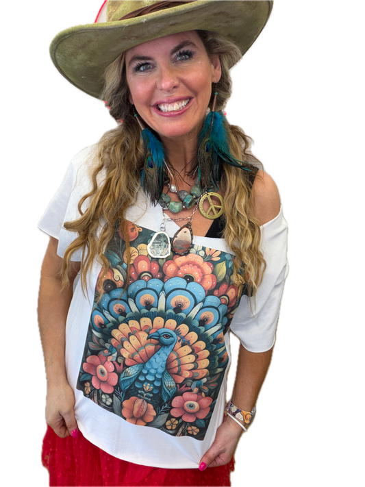 Mexican Peacock Art T-Shirt (Christy Style)- ERR Original *Final Sale*