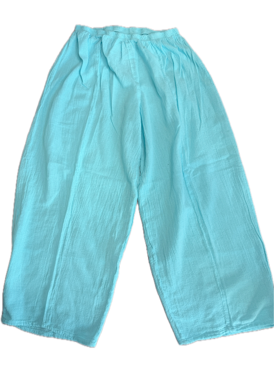 Sea Breeze- Flowy Cotton Pants (Lagoon Blue)
