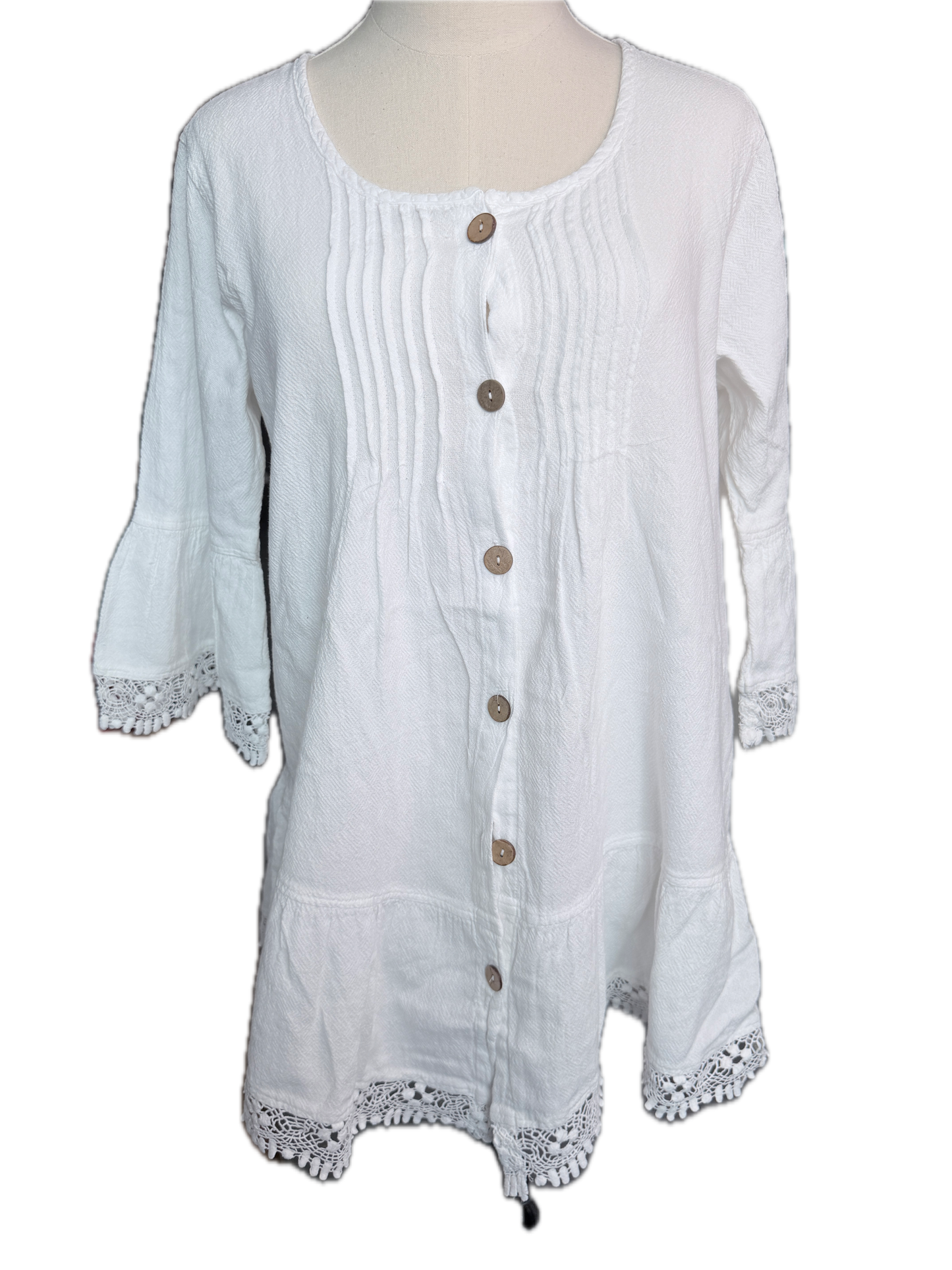 Sea Breeze- Crochet Accent Tunic Top (White)