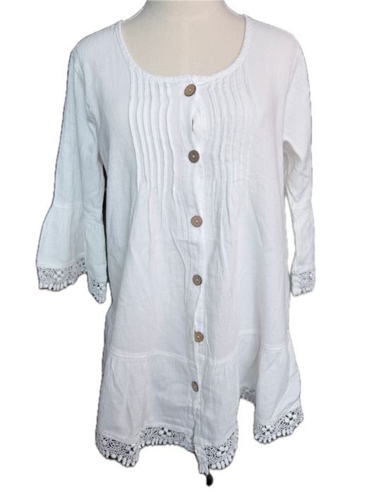 Sea Breeze- Crochet Accent Tunic Top (White)