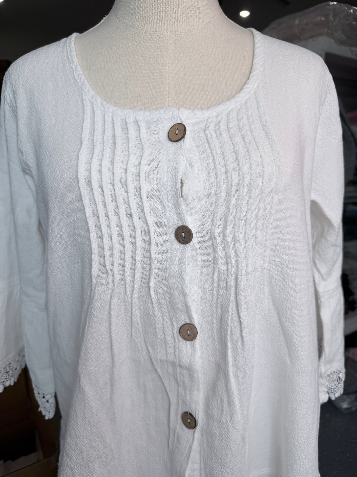 Sea Breeze- Crochet Accent Tunic Top (White)