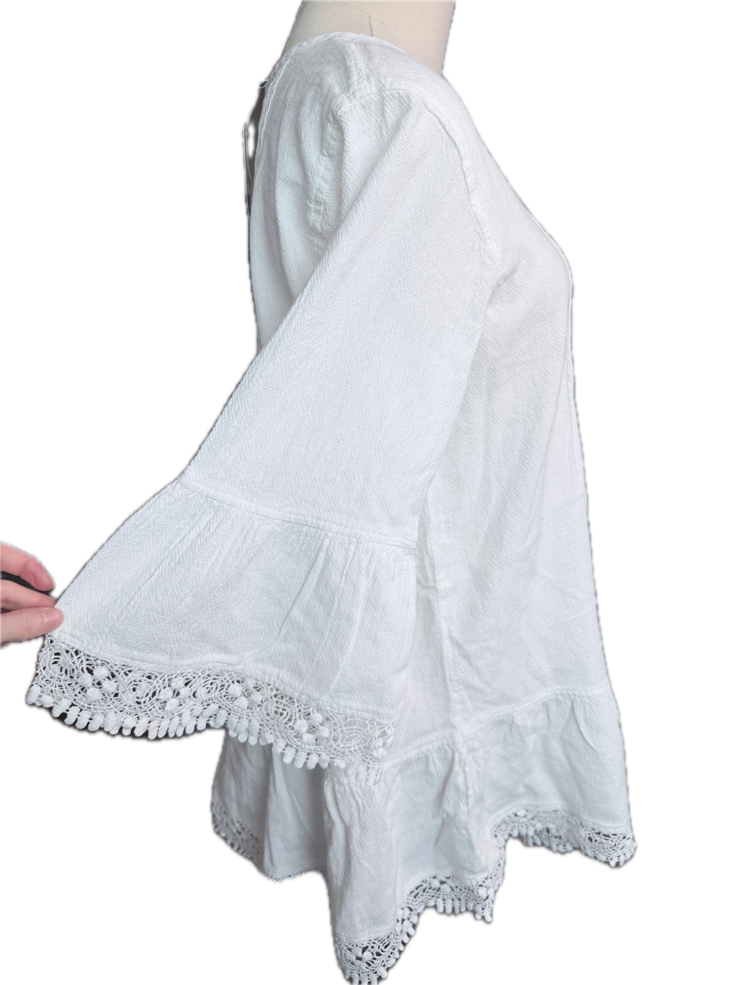 Sea Breeze- Crochet Accent Tunic Top (White)