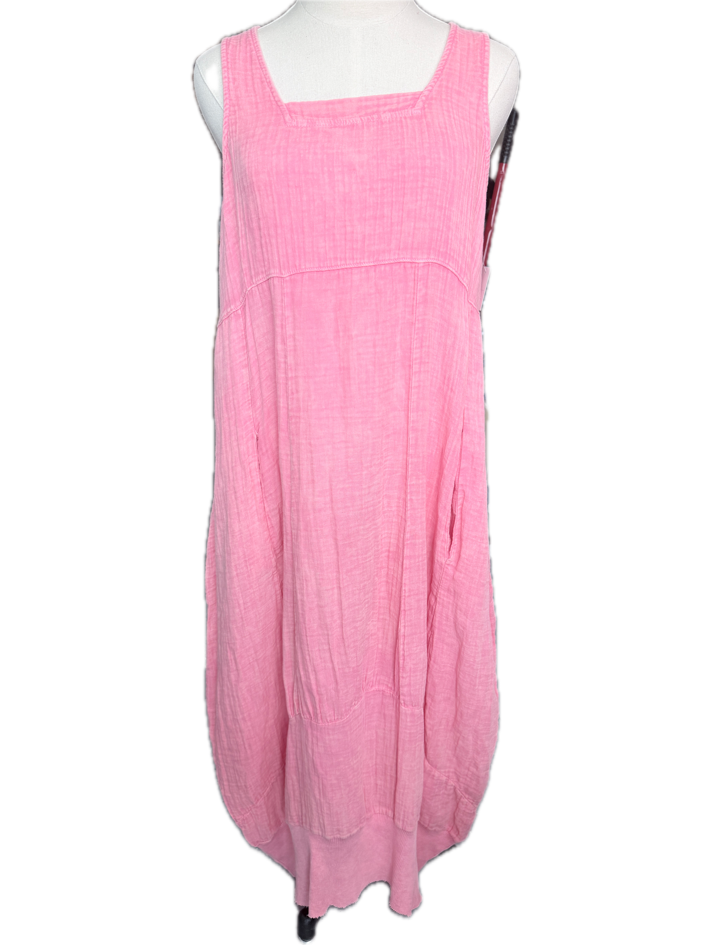 I Love Linen- Long Cotton Tank Dress (Pink)