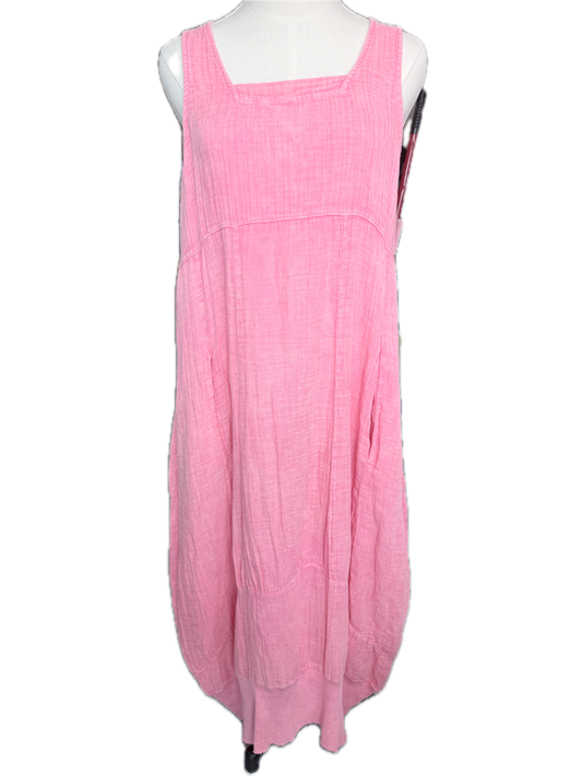 I Love Linen- Long Cotton Tank Dress (Pink)