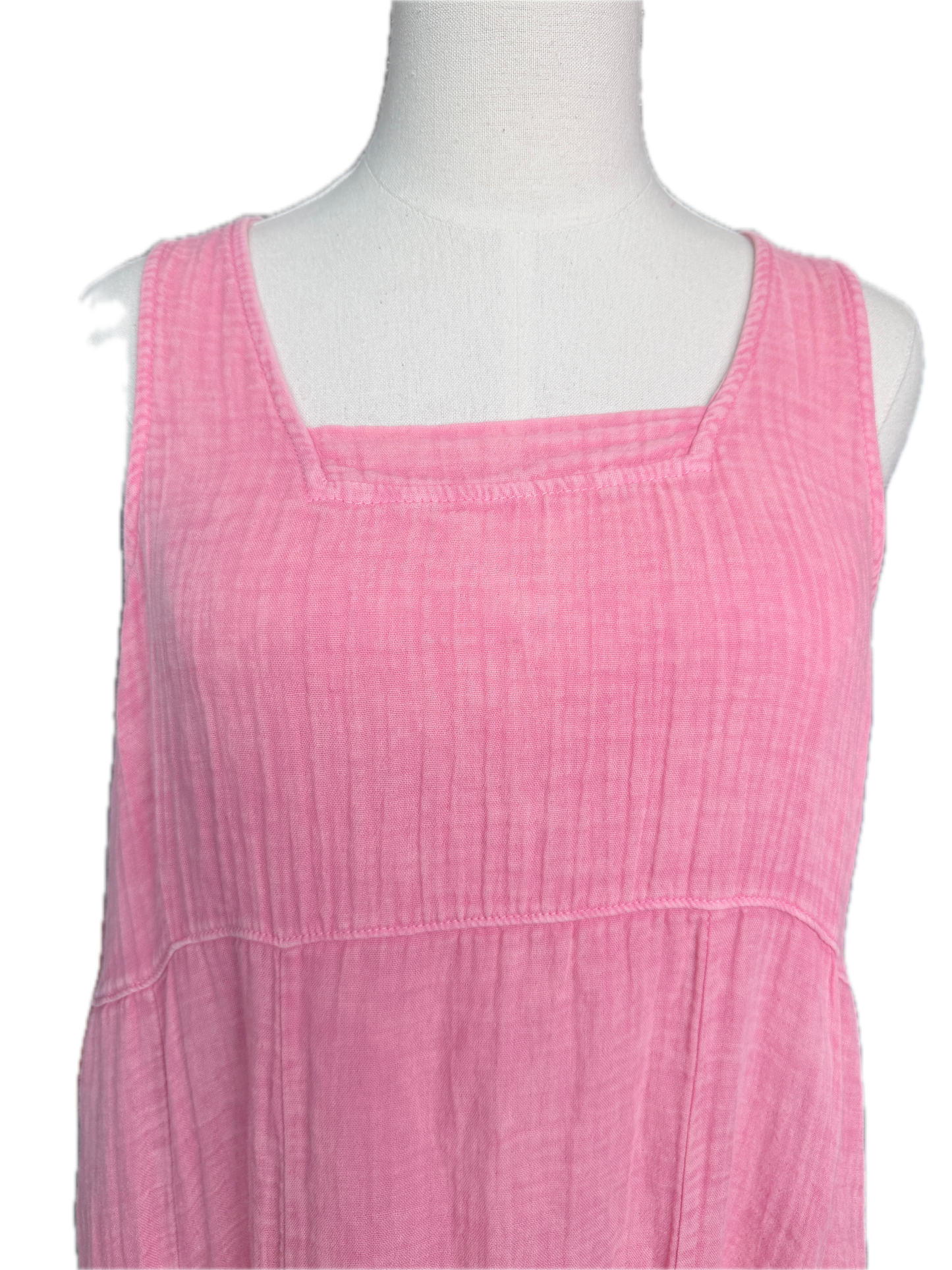 I Love Linen- Long Cotton Tank Dress (Pink)