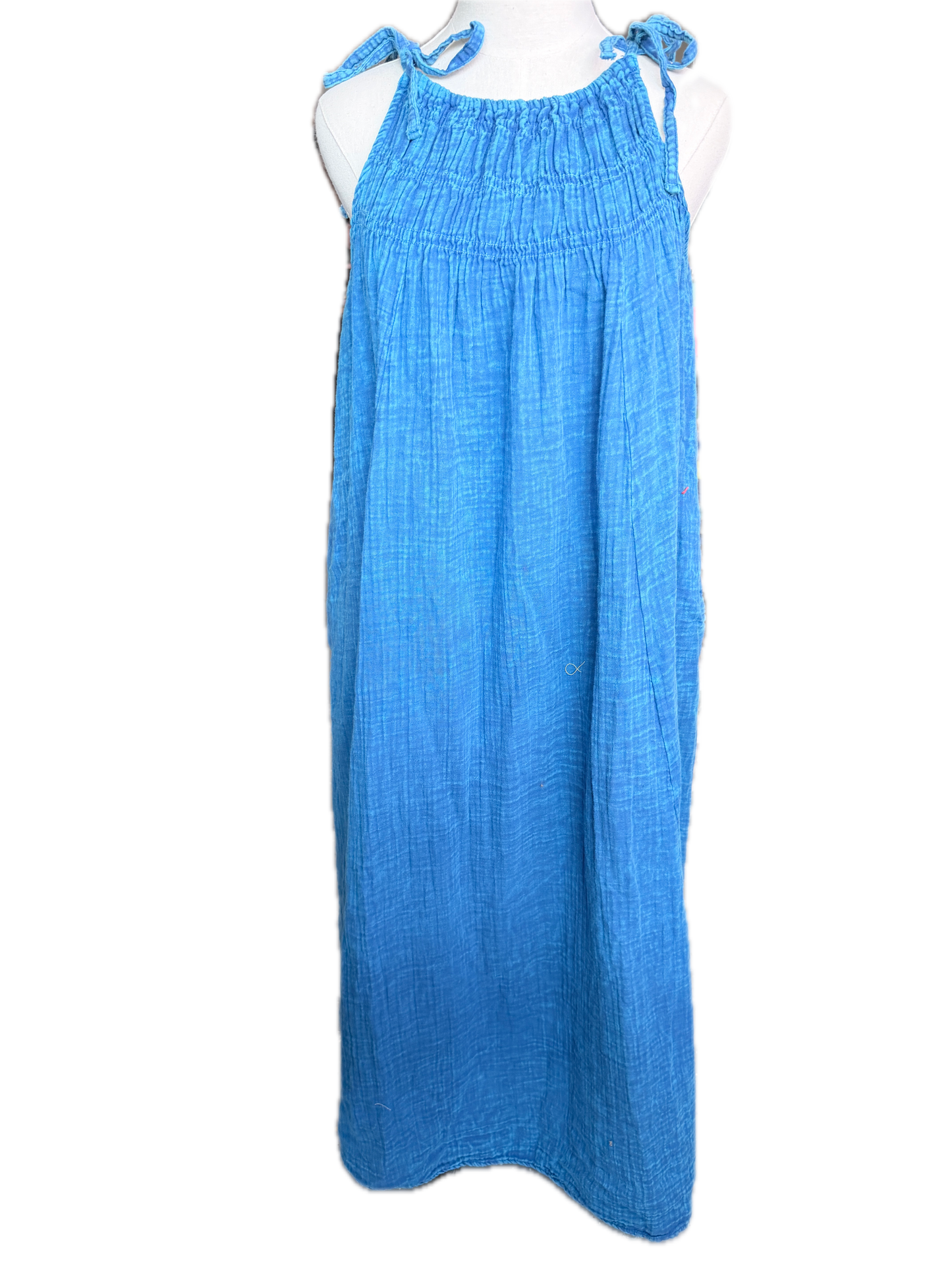I Love Linen-Long Double Gauze Dress (Blue)