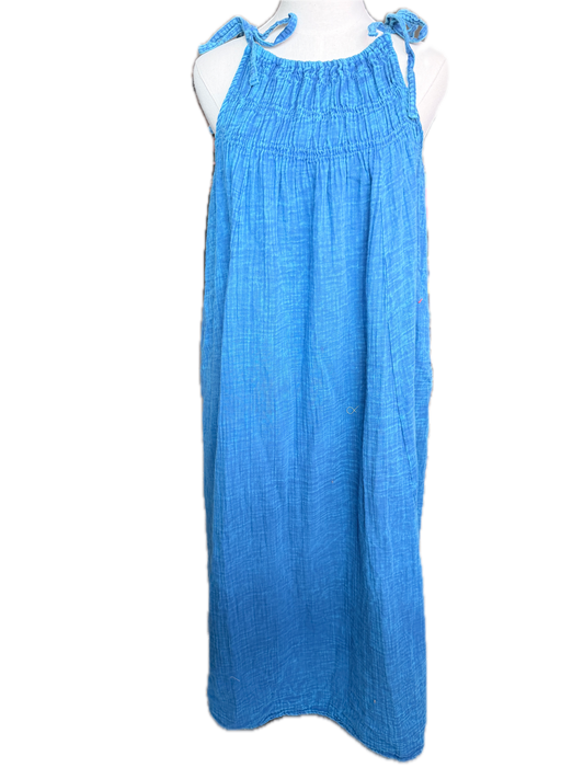 I Love Linen-Long Double Gauze Dress (Blue)