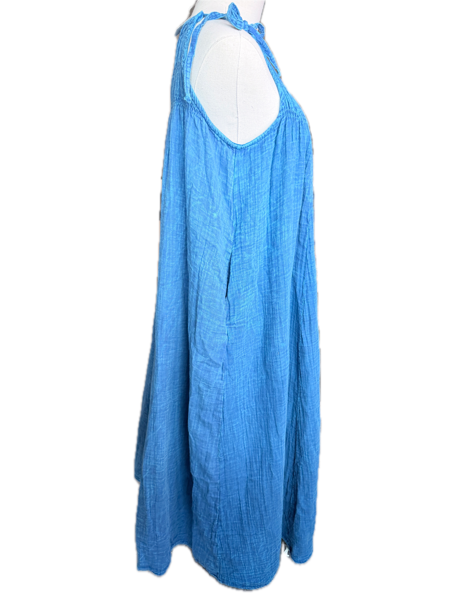I Love Linen-Long Double Gauze Dress (Blue)