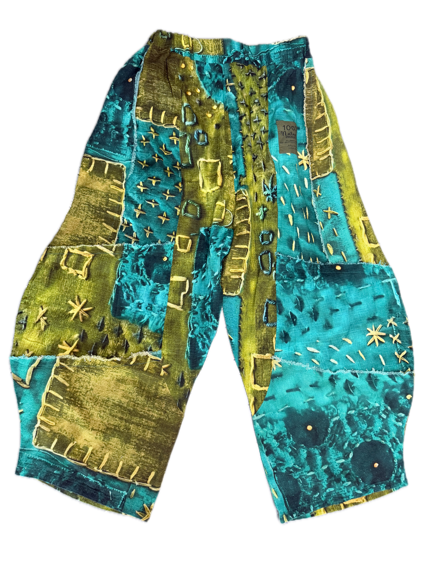 I Love Linen- Blue and Green Patchwork Pants FINAL SALE