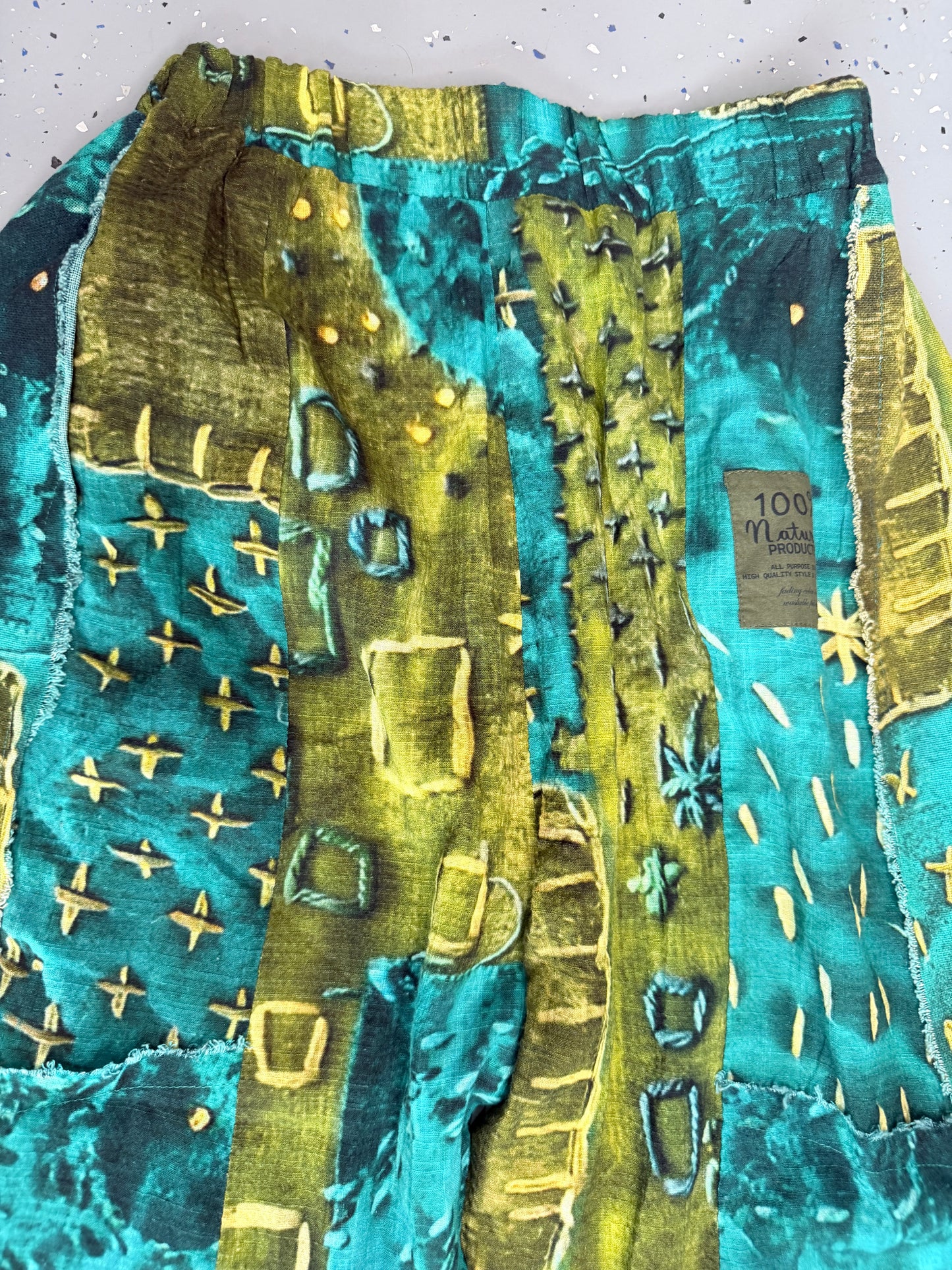 I Love Linen- Blue and Green Patchwork Pants FINAL SALE