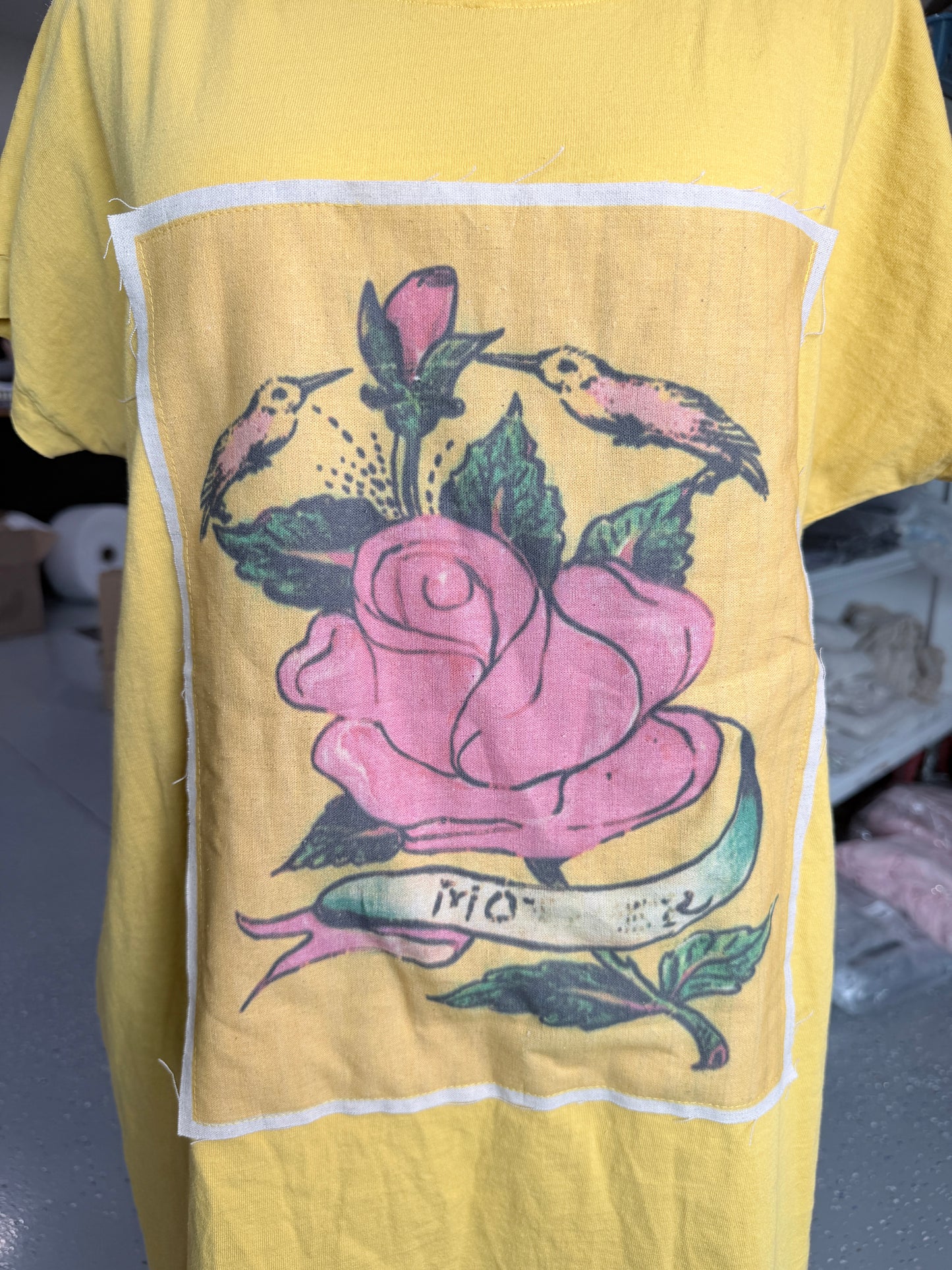 I Love Linen- Vintage Rose Print Dress (Mustard)