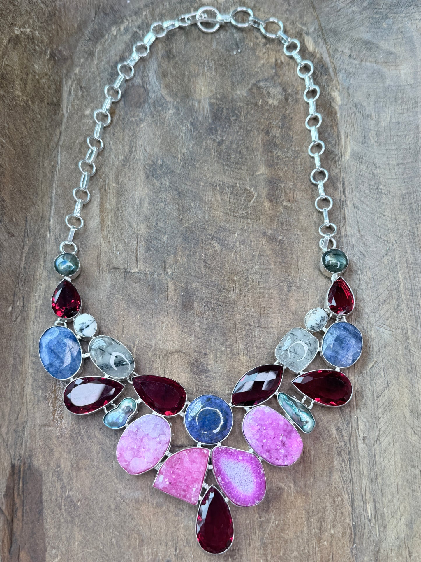 German Silver Multi-Stone Collar Necklace