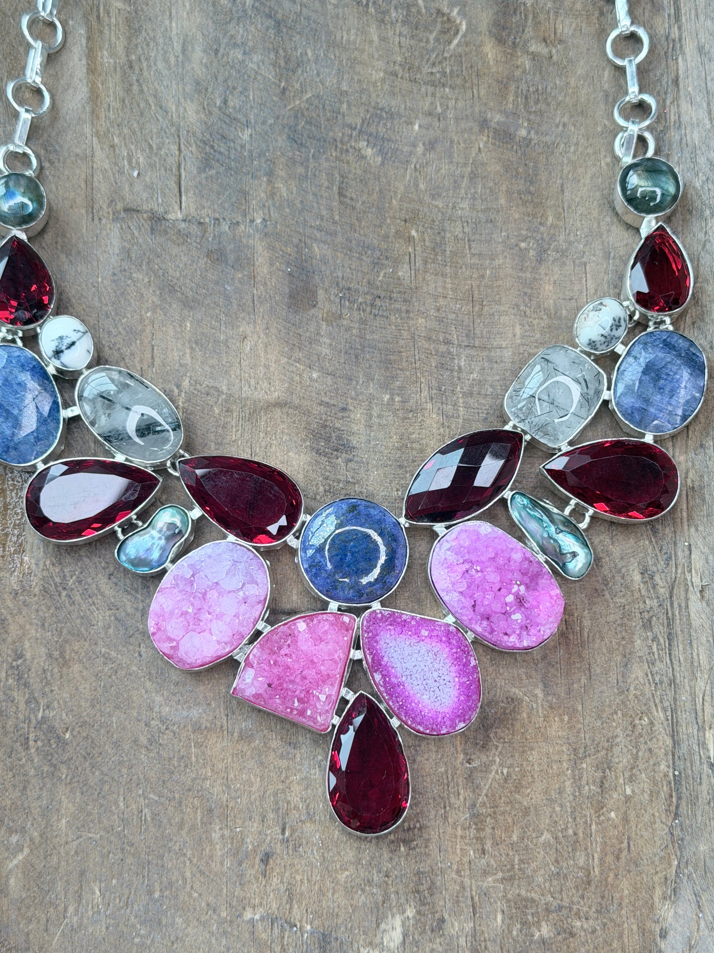 German Silver Multi-Stone Collar Necklace