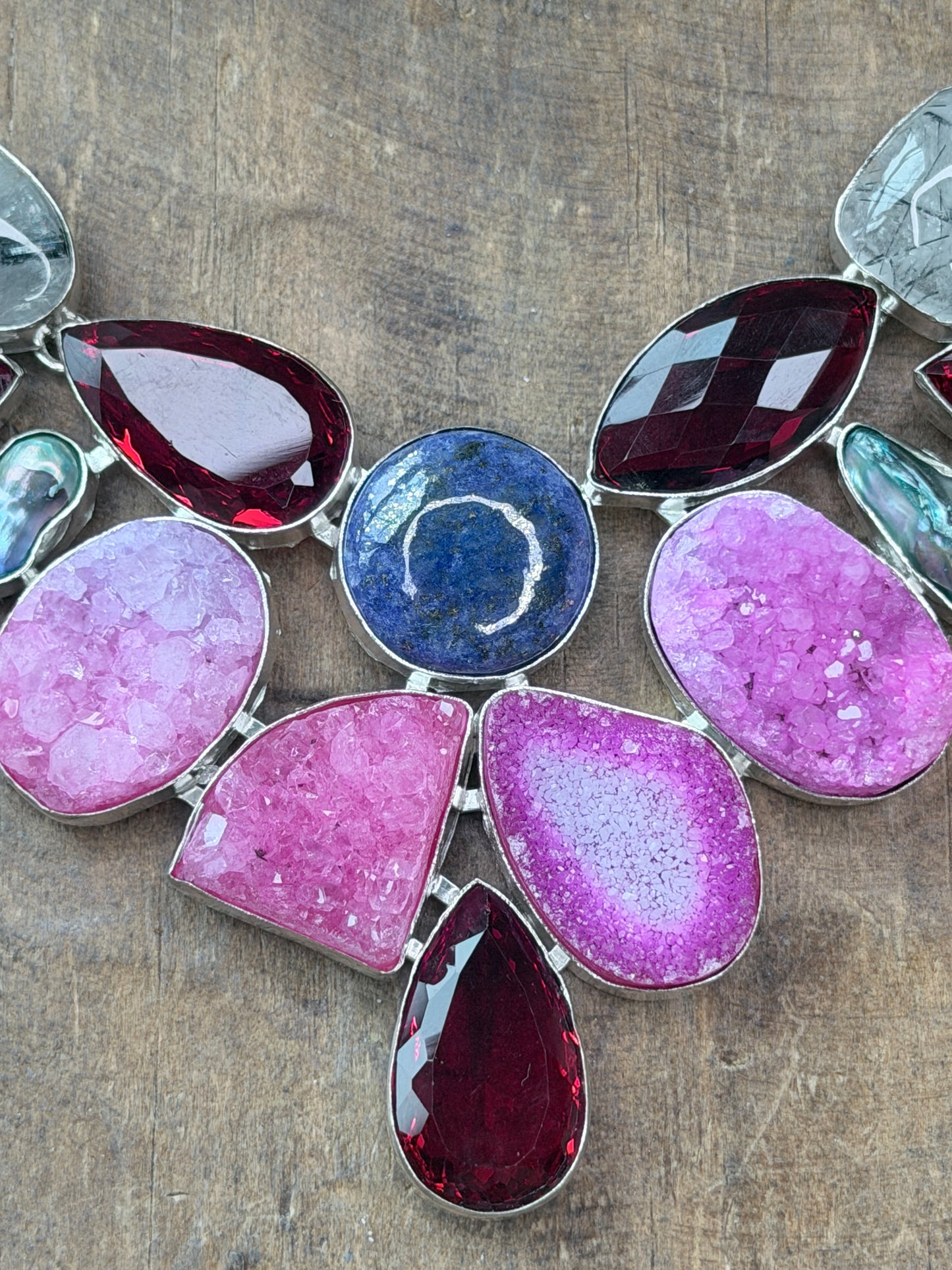 German Silver Multi-Stone Collar Necklace