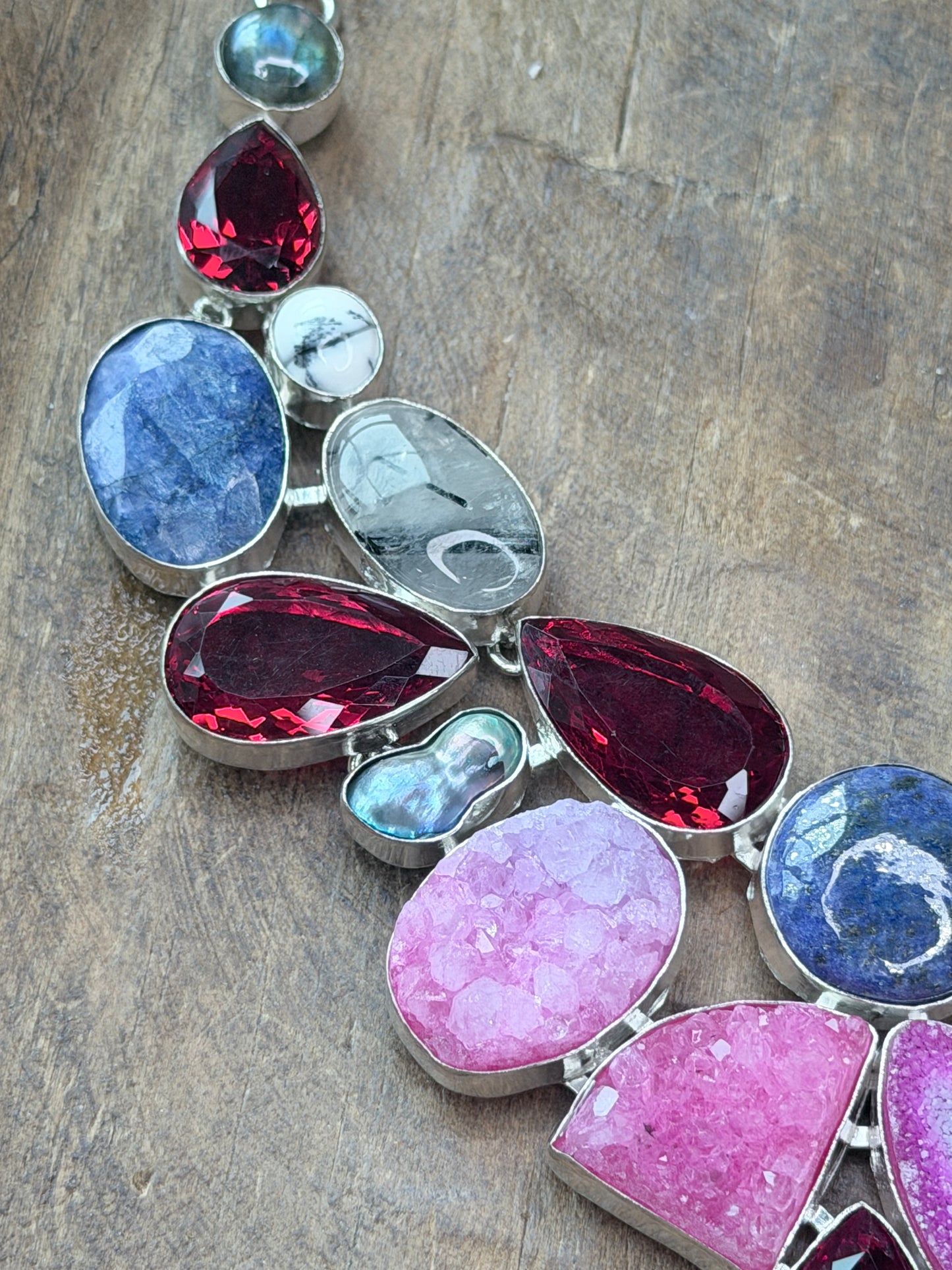 German Silver Multi-Stone Collar Necklace