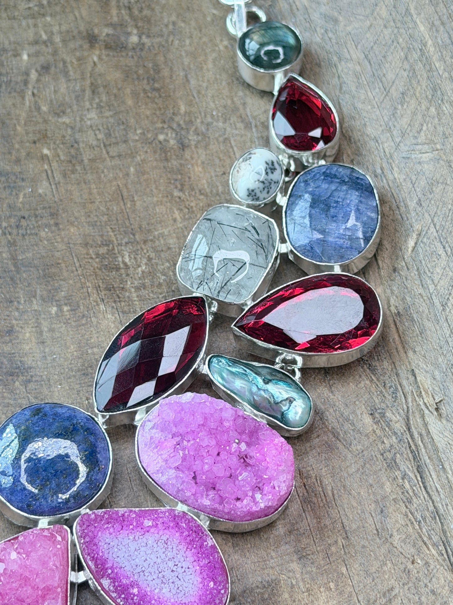 German Silver Multi-Stone Collar Necklace