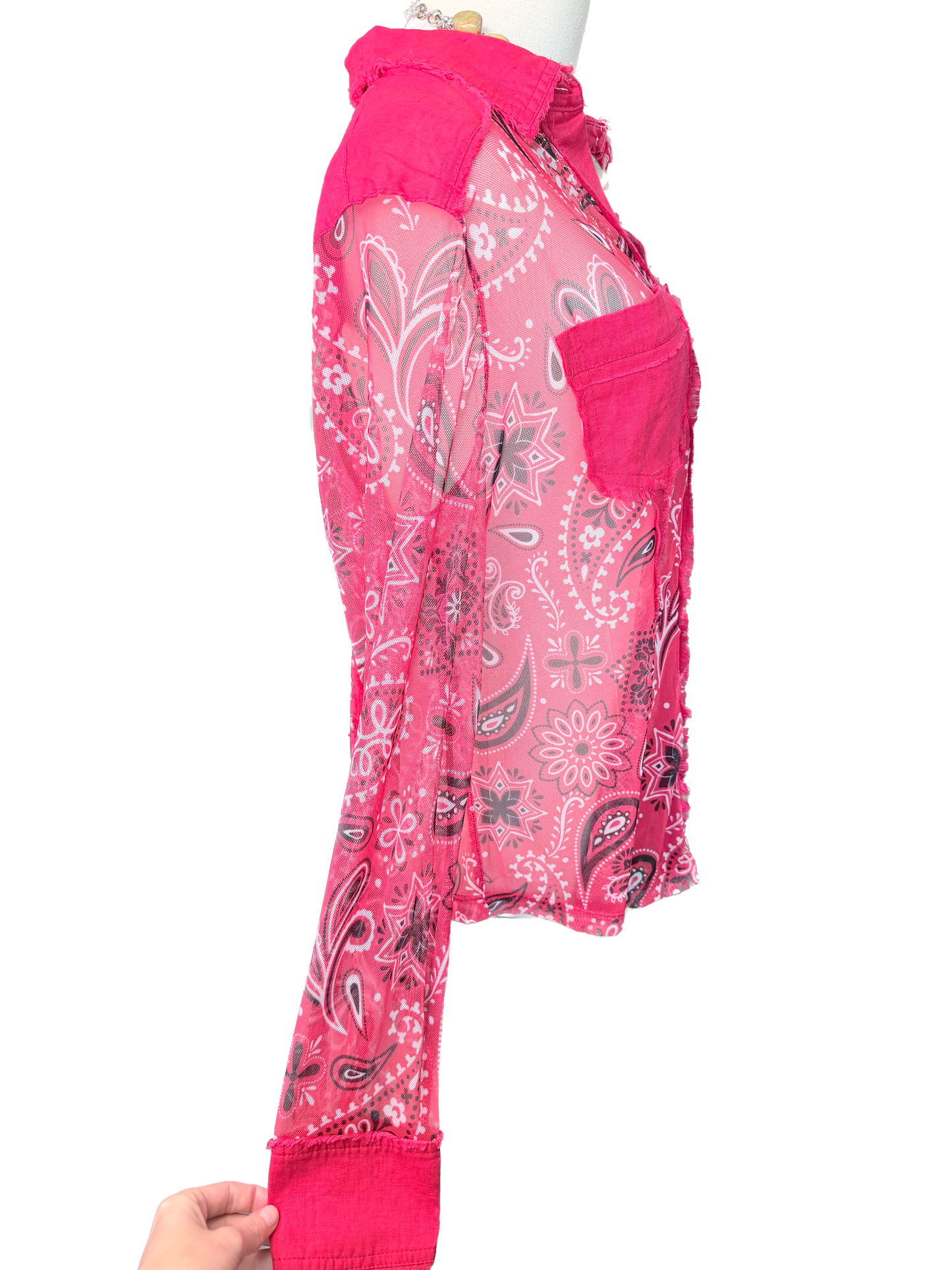 Paisley Print Mesh Linen Top (Red)