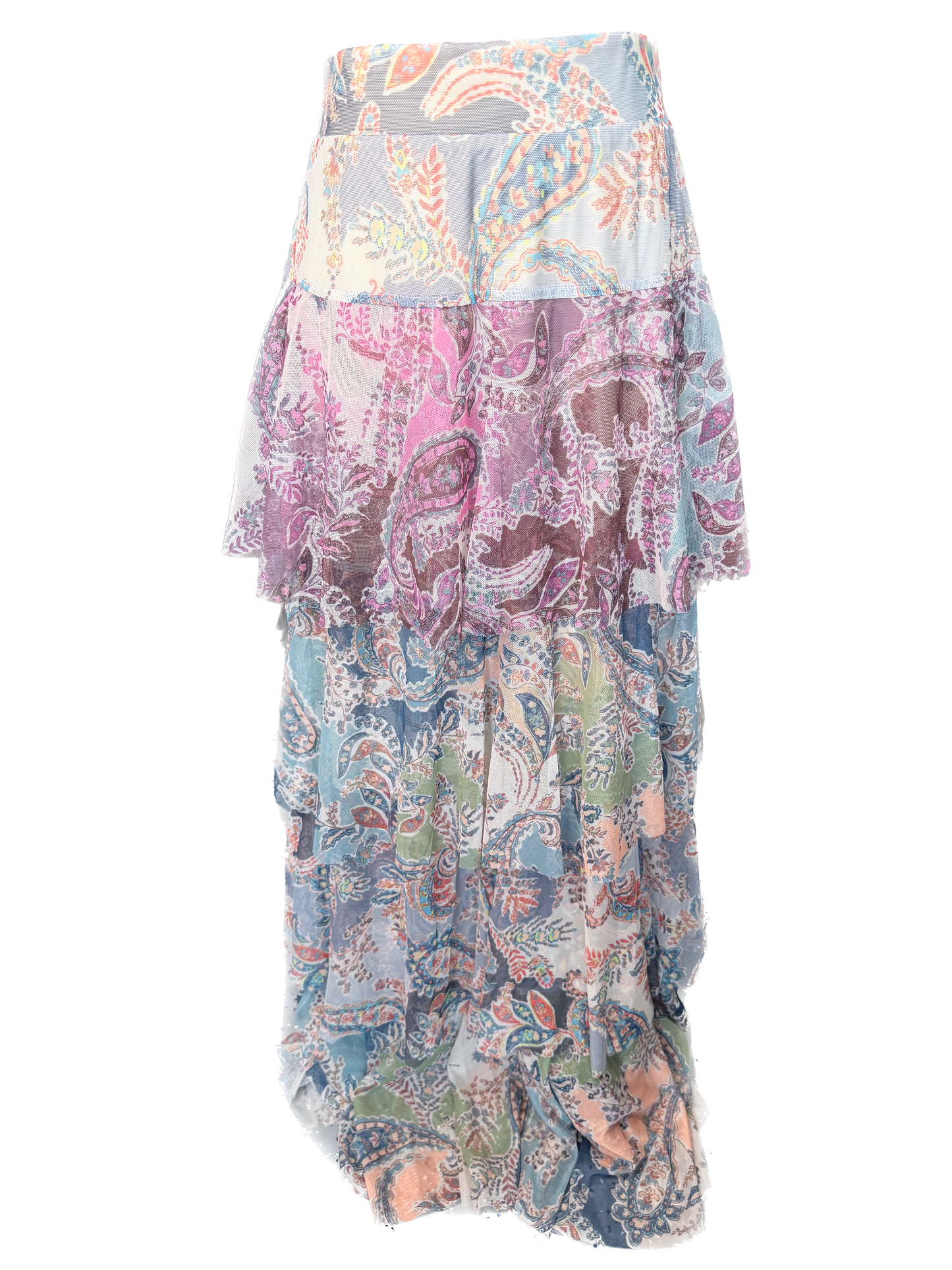 Mesh Bandana Print Tiered Maxi Skirt