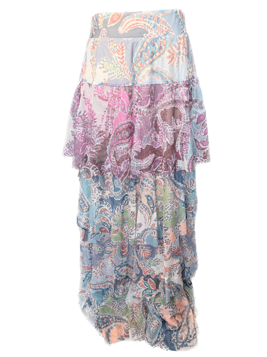 Mesh Bandana Print Tiered Maxi Skirt