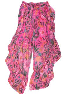 Floral Printed Mesh Ruffle Pants