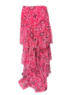 Mesh Bandana Print Tiered Maxi Skirt (Red)
