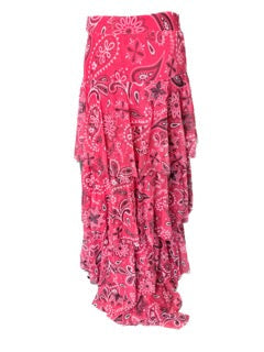 Mesh Bandana Print Tiered Maxi Skirt (Red)