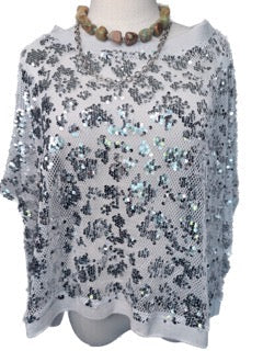 Oversized Sequin Mesh Top (Silver)