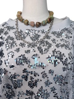 Oversized Sequin Mesh Top (Silver)