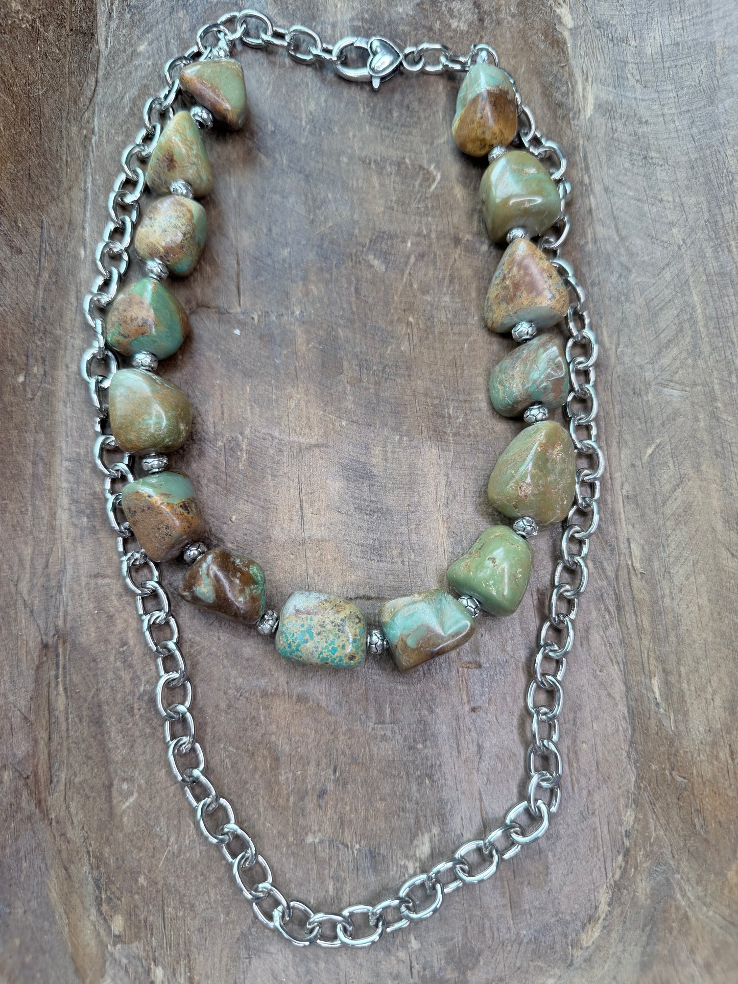 Layered Silver and Natural Turquoise Necklace