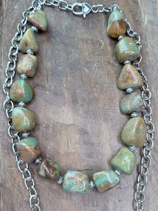 Layered Silver and Natural Turquoise Necklace