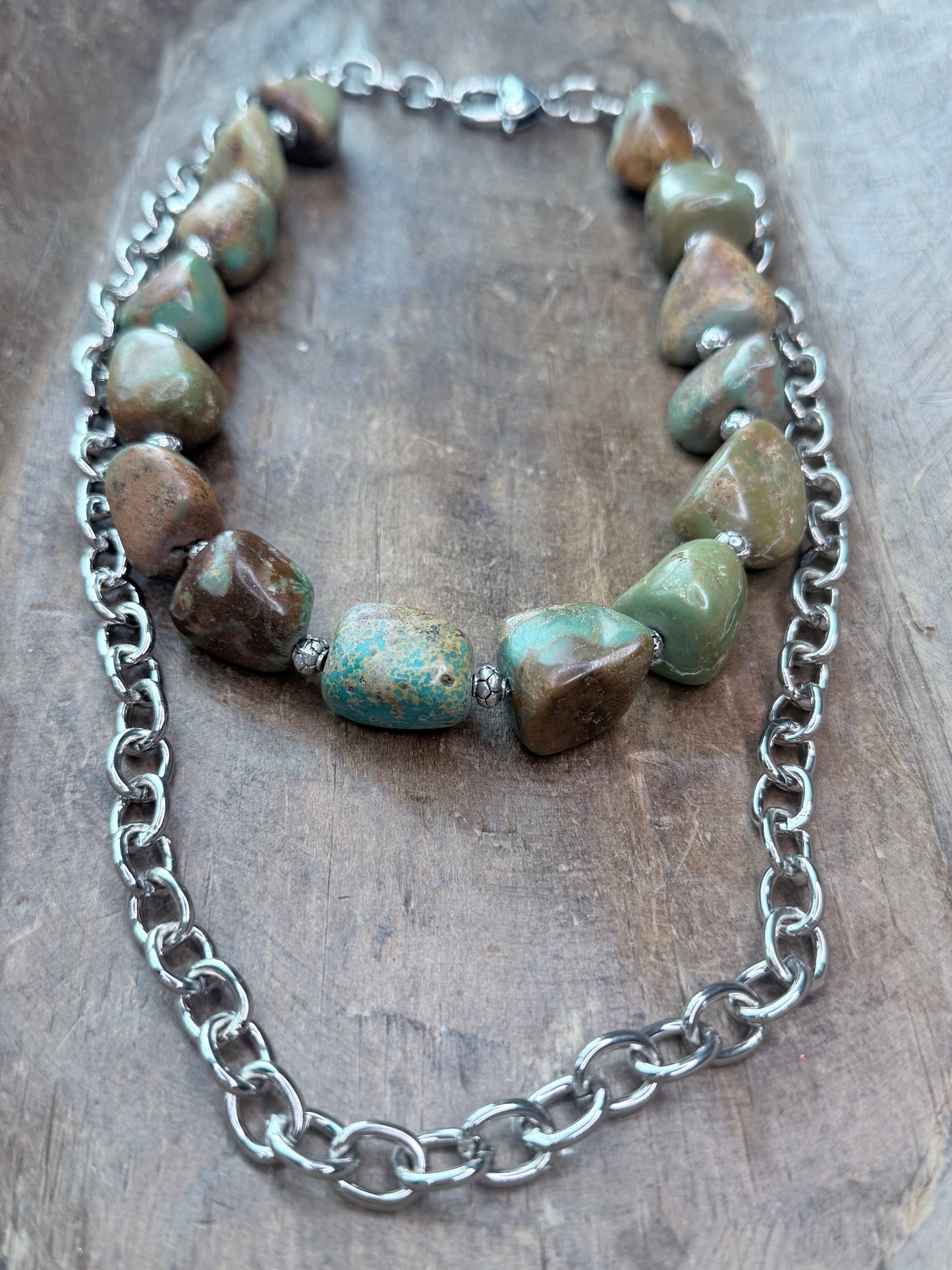 Layered Silver and Natural Turquoise Necklace