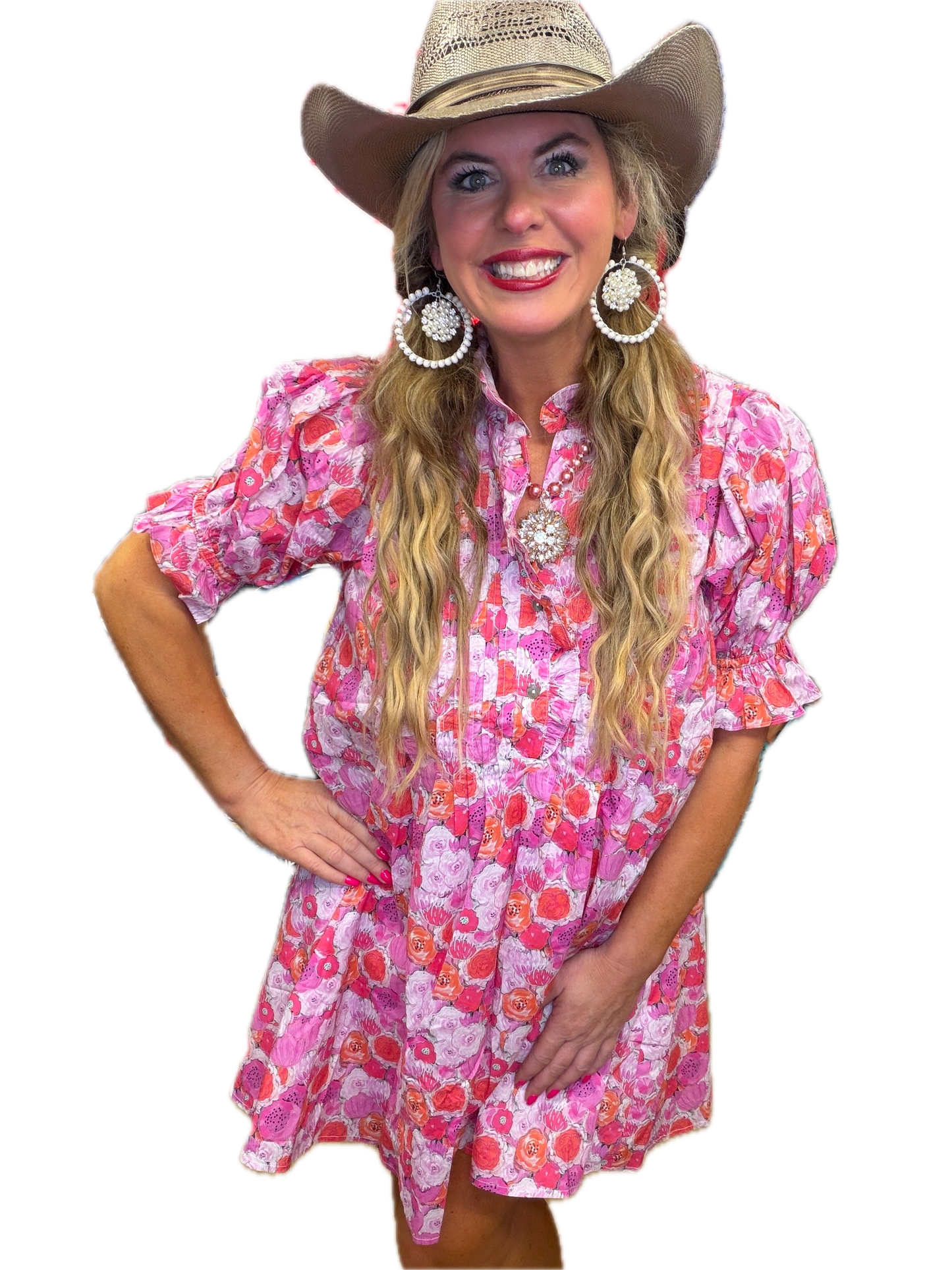 Entro- Floral Print Ruffle Dress (Pink) *Final Sale*