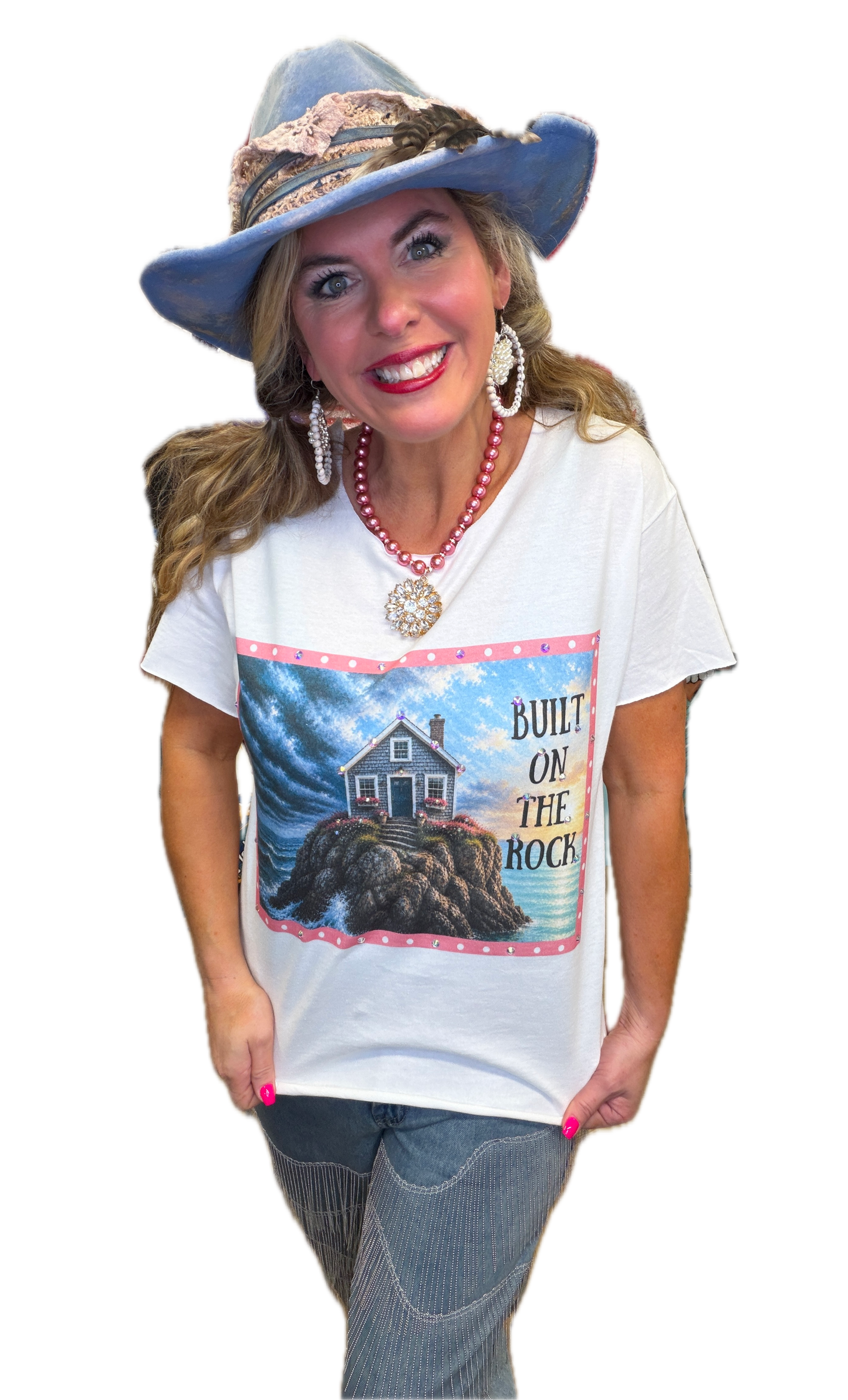 Built On The Rock T-Shirt (Christy Cut) (Bling) - Indigo Blue *Final Sale*